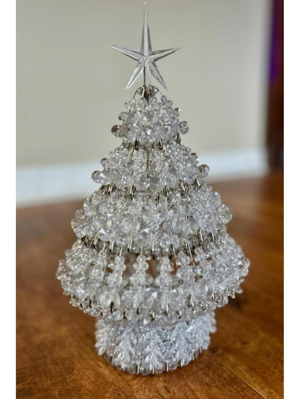 Vtg Handmade Crystal Beaded Christmas Tree Decoration with Star Topper